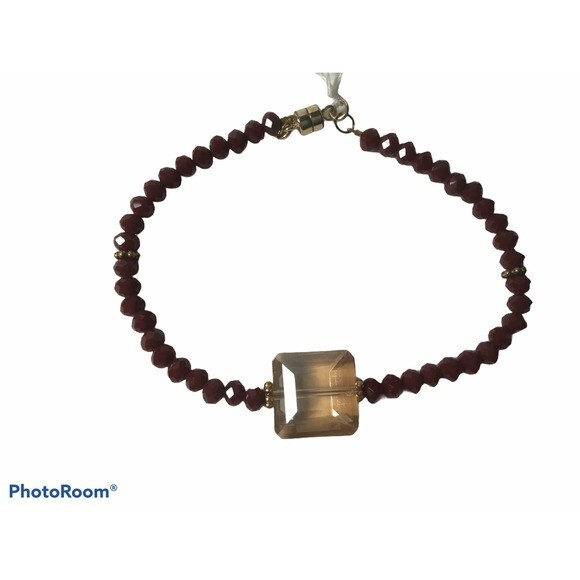 J. Mills Studio Maroon Bead Bracelet Crystal - Picture 1 of 2
